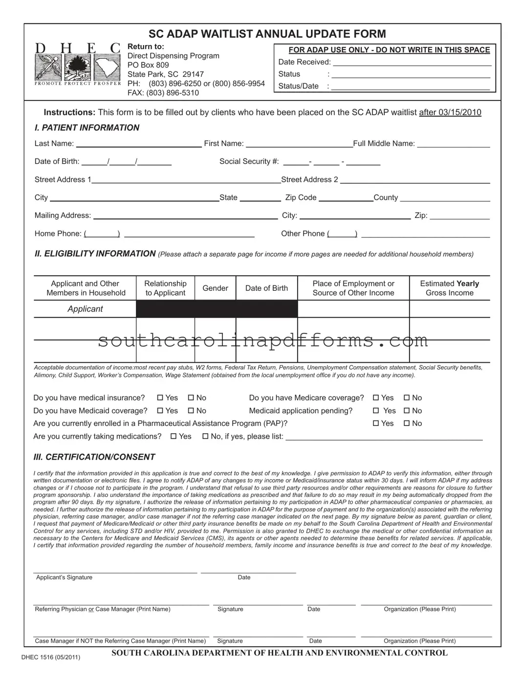 Dhec 1516 Template