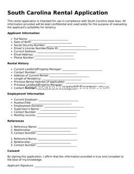 Attorney-Approved South Carolina Rental Application Document