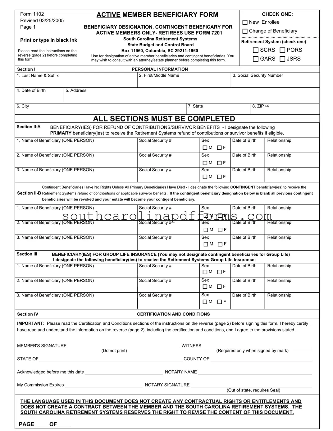 South Carolina 1102 Template