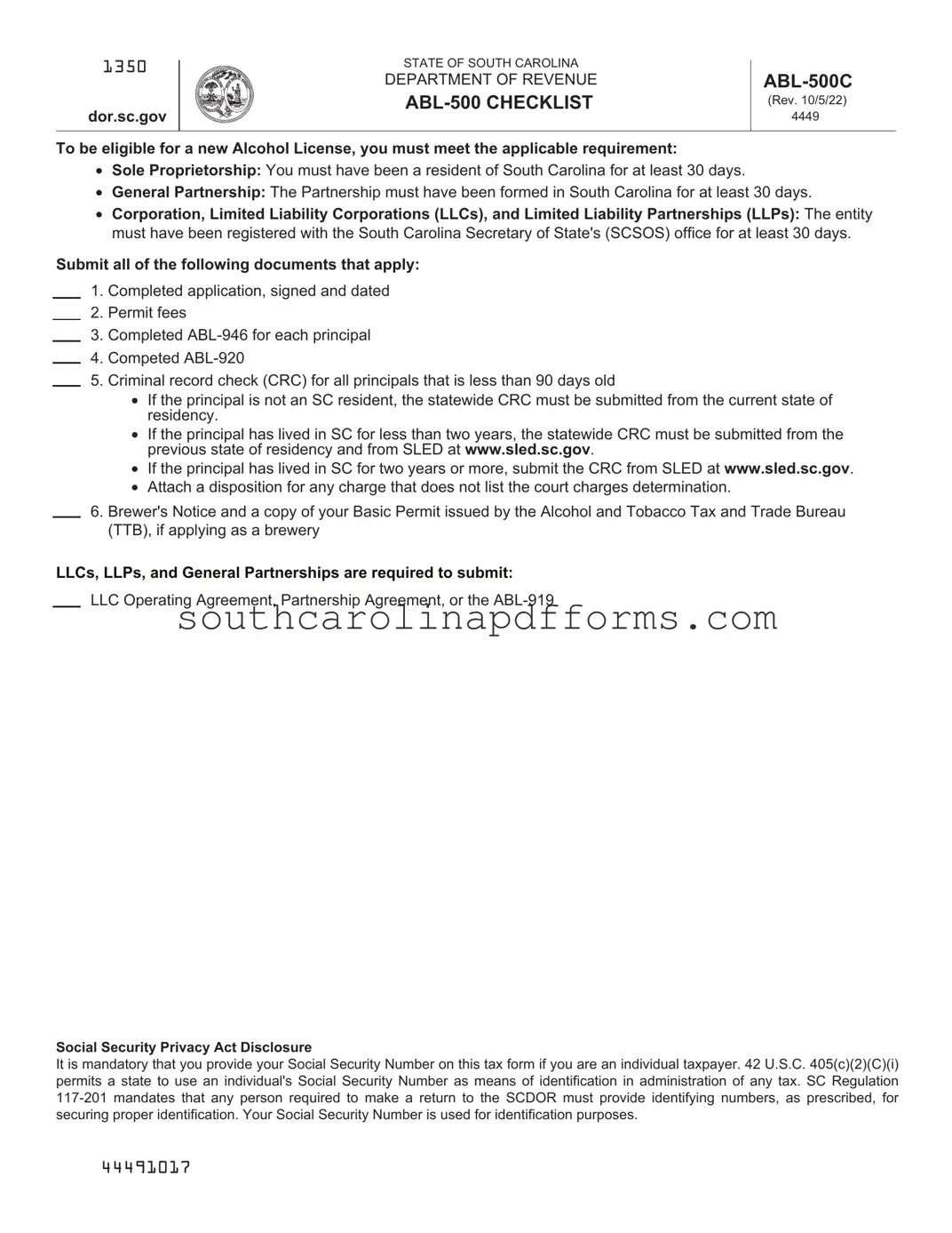 South Carolina Abl Template