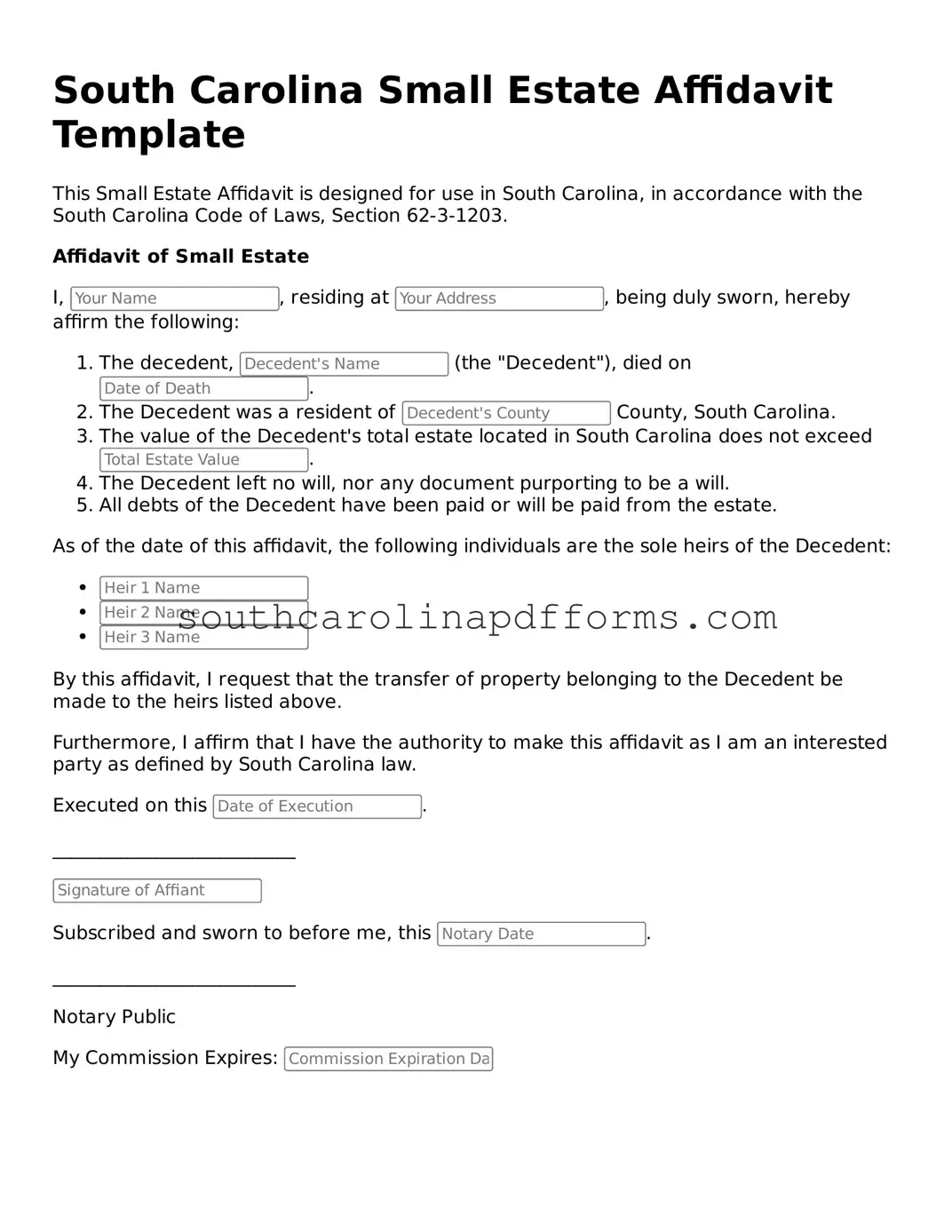 Attorney-Approved South Carolina Small Estate Affidavit Document