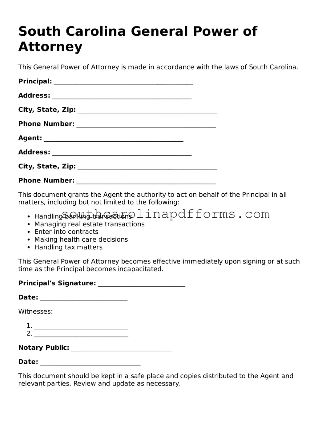 Attorney-Approved South Carolina General Power of Attorney Document