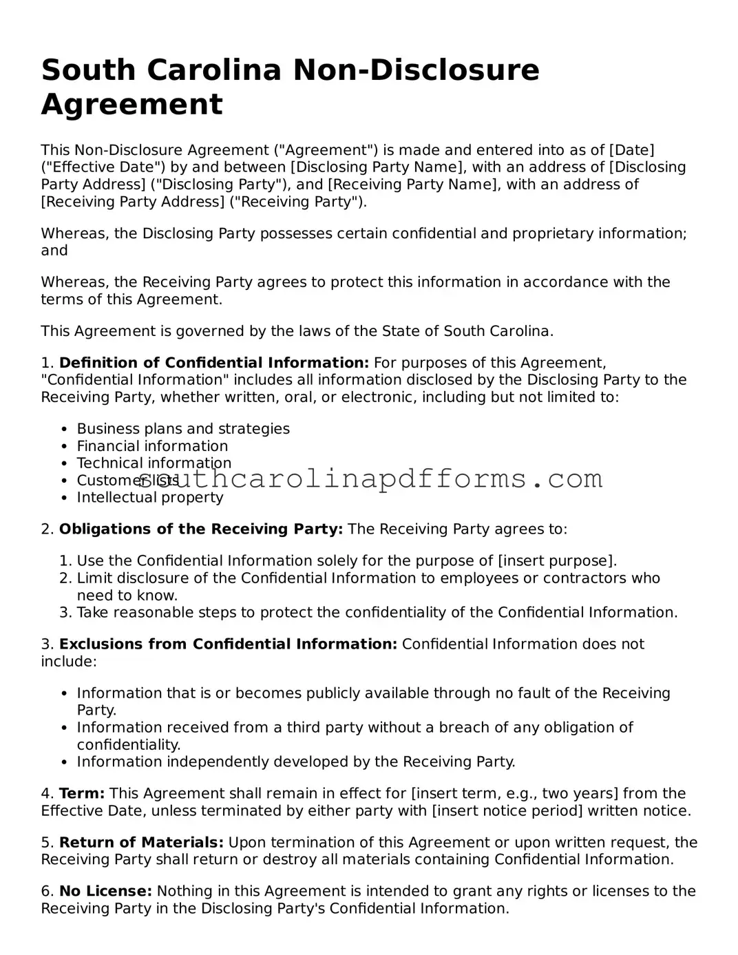 Attorney-Approved South Carolina Non-disclosure Agreement Document