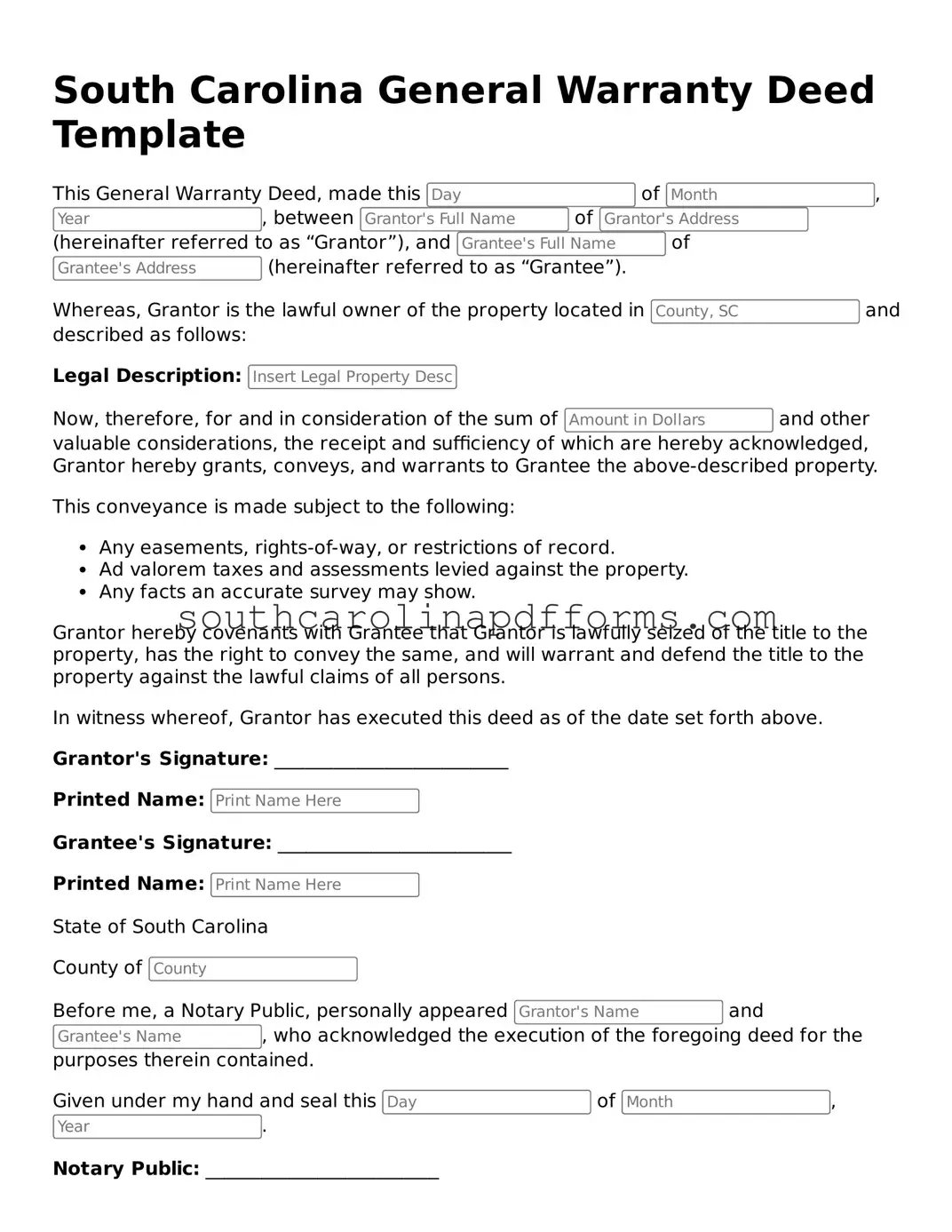 Attorney-Approved South Carolina Deed Document