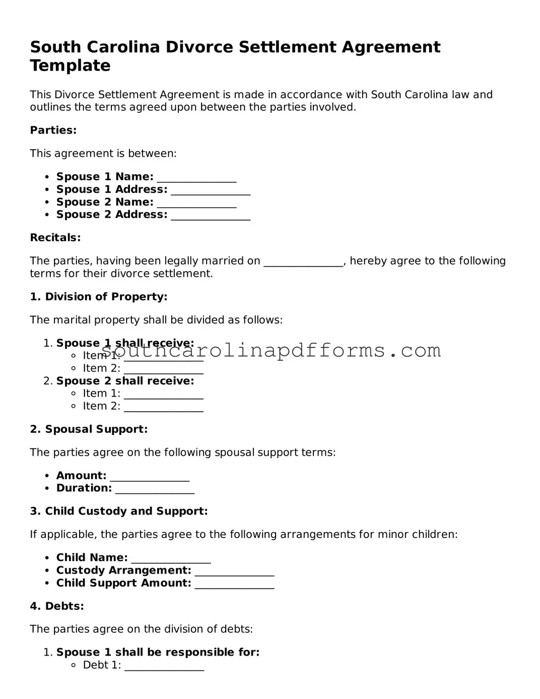 Attorney-Approved South Carolina Divorce Settlement Agreement Document