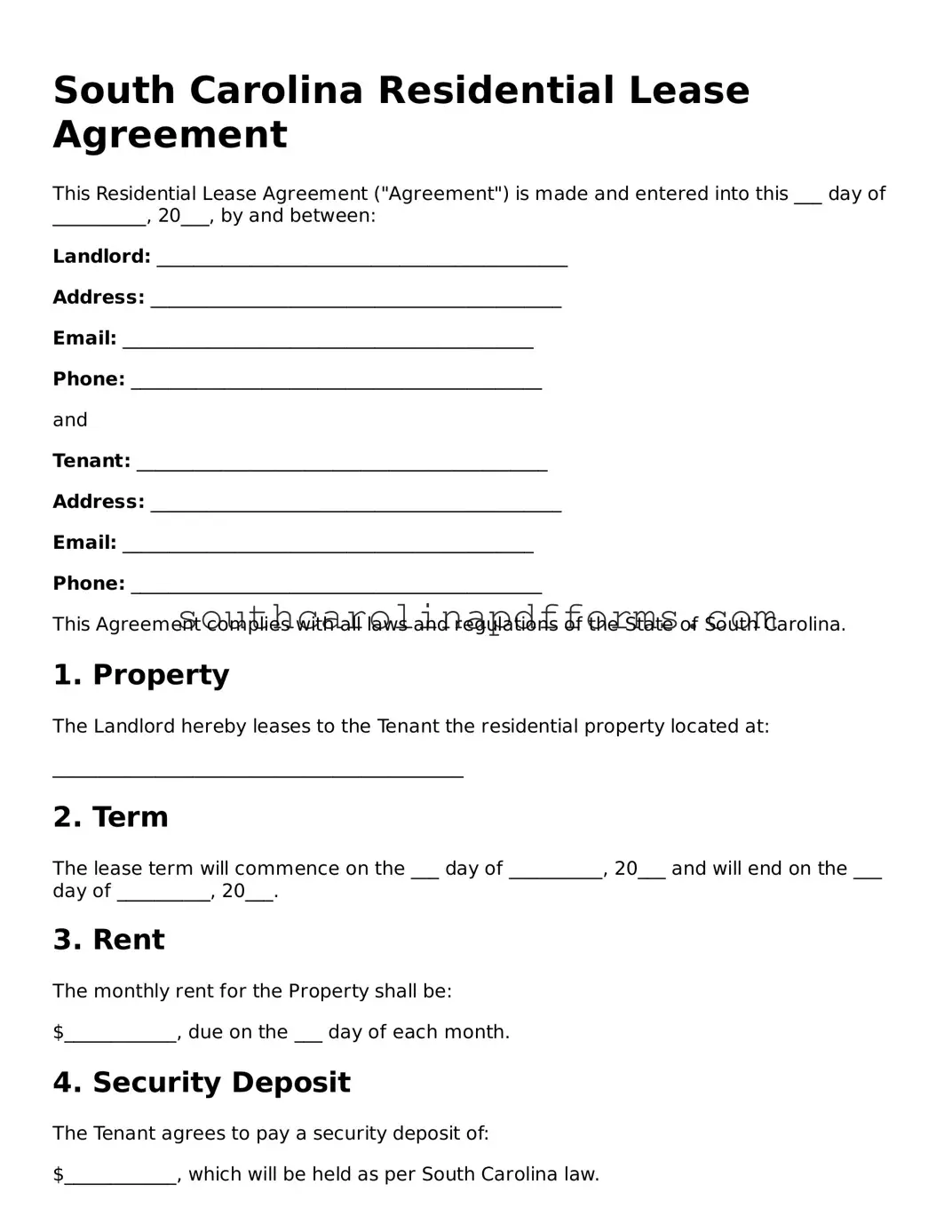 Attorney-Approved South Carolina Residential Lease Agreement Document