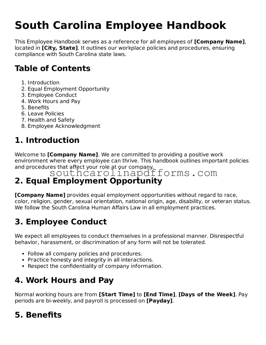 Attorney-Approved South Carolina Employee Handbook Document