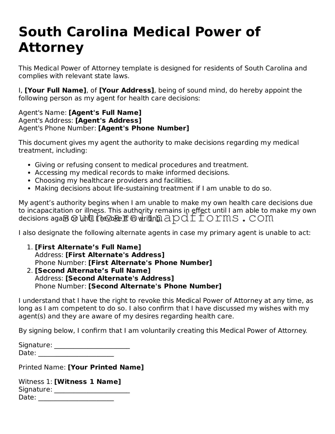 Attorney-Approved South Carolina Medical Power of Attorney Document