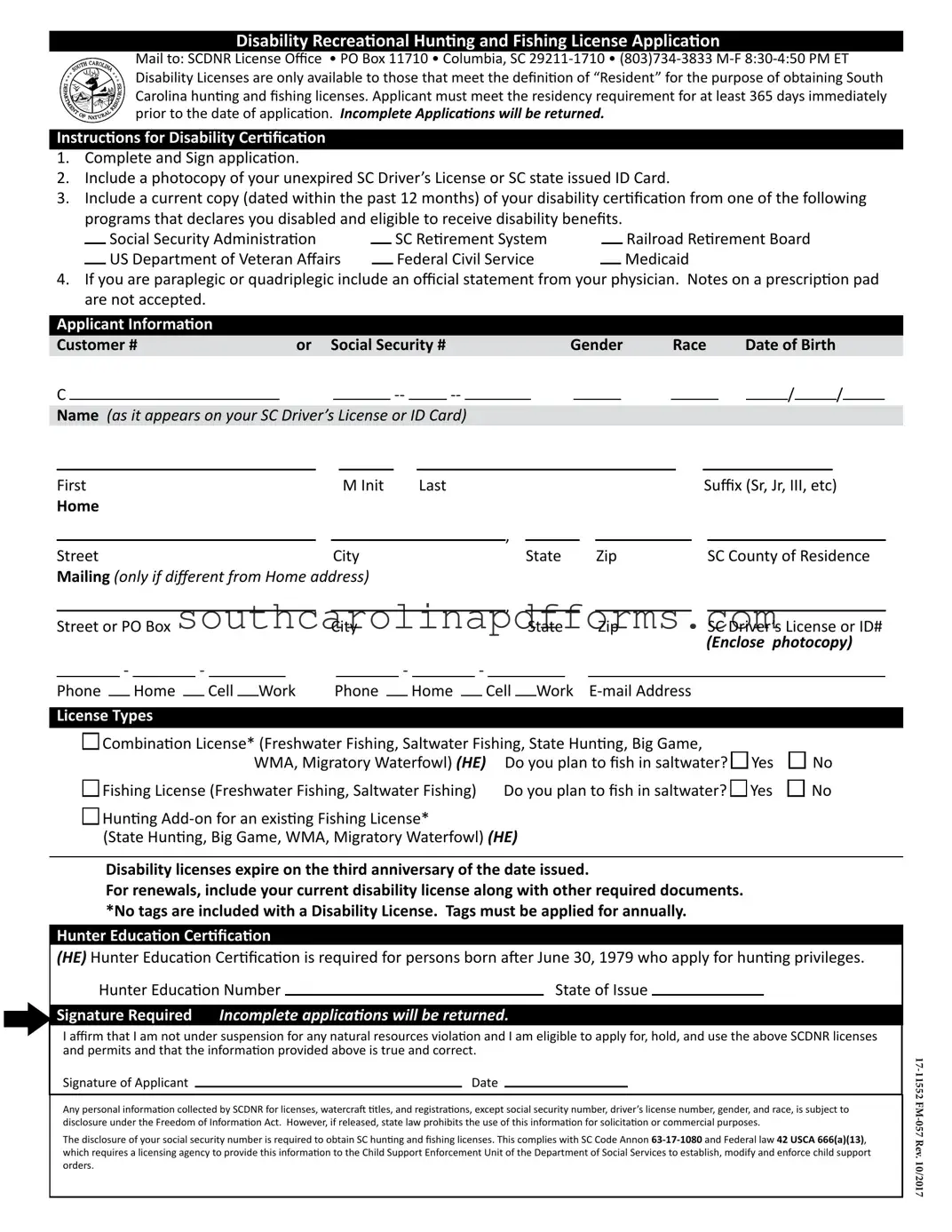 South Carolina Hunting And Fishing License Template