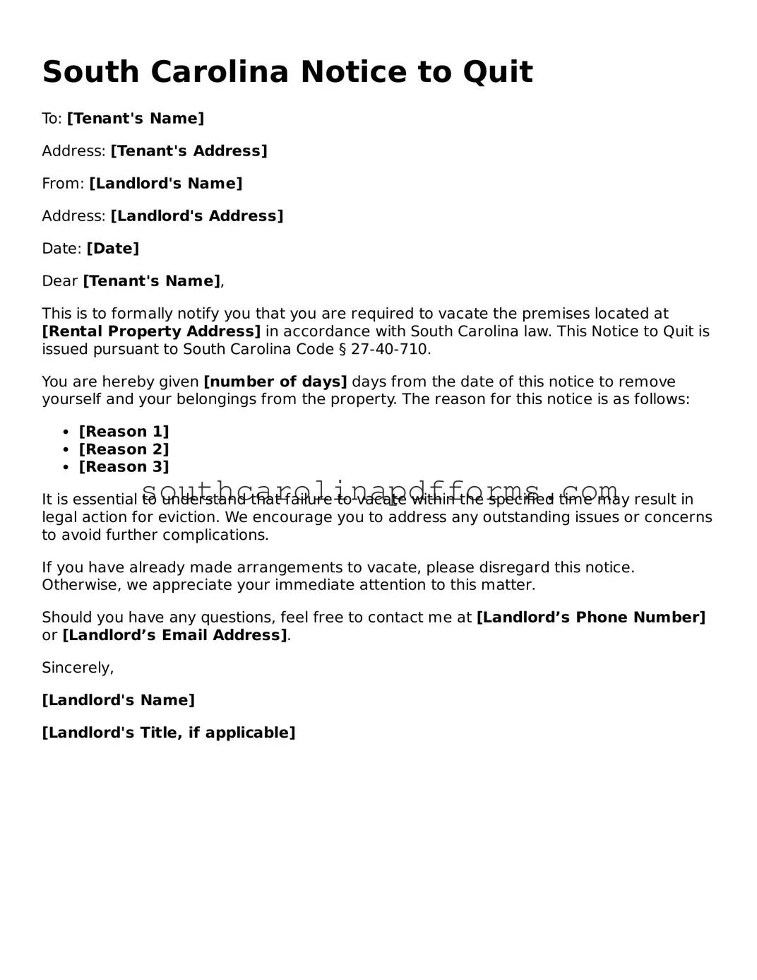 Attorney-Approved South Carolina Notice to Quit Document