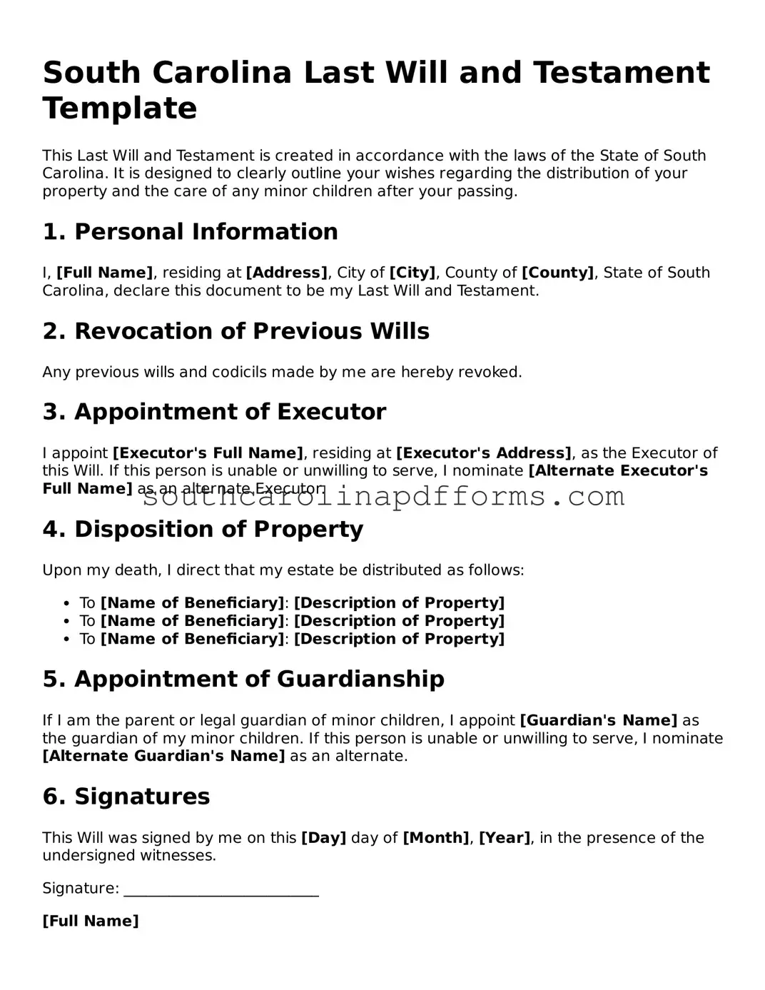 Attorney-Approved South Carolina Last Will and Testament Document