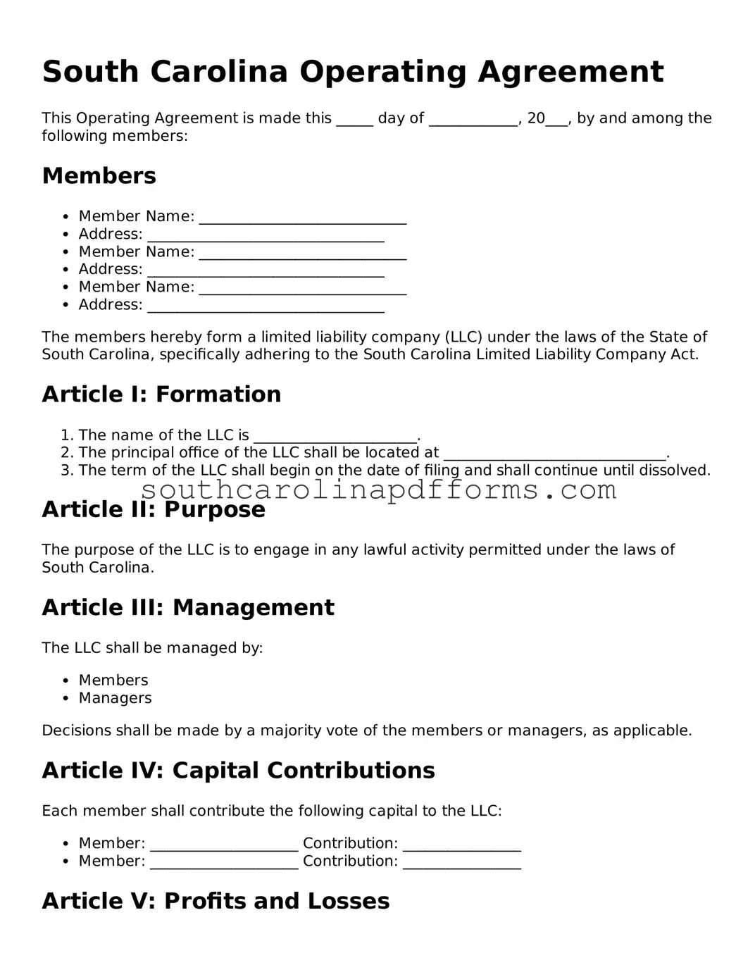 Attorney-Approved South Carolina Operating Agreement Document