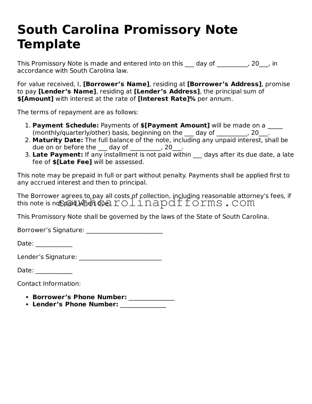 Attorney-Approved South Carolina Promissory Note Document