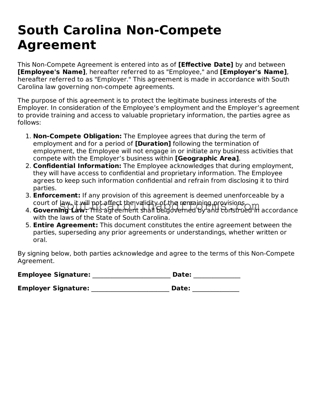 Attorney-Approved South Carolina Non-compete Agreement Document
