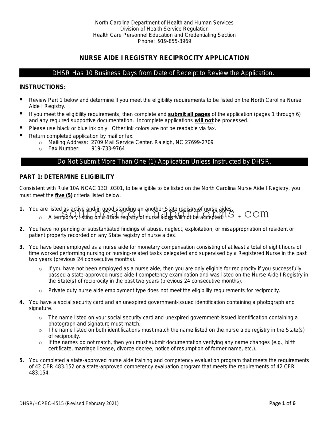 South Carolina Nurse Aide Template