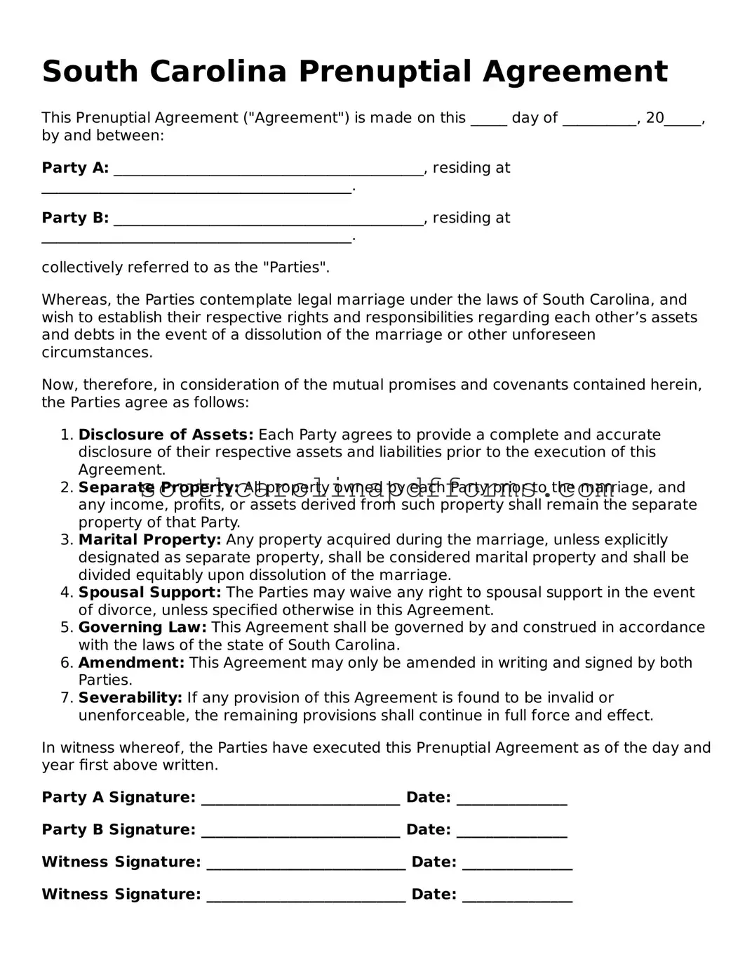 Attorney-Approved South Carolina Prenuptial Agreement Document