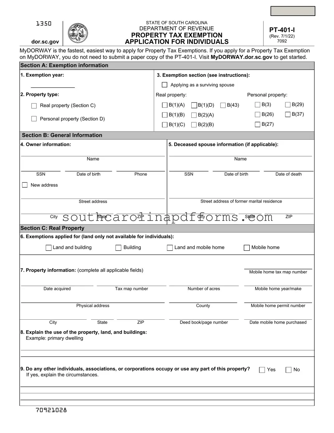 South Carolina Pt 401 Template