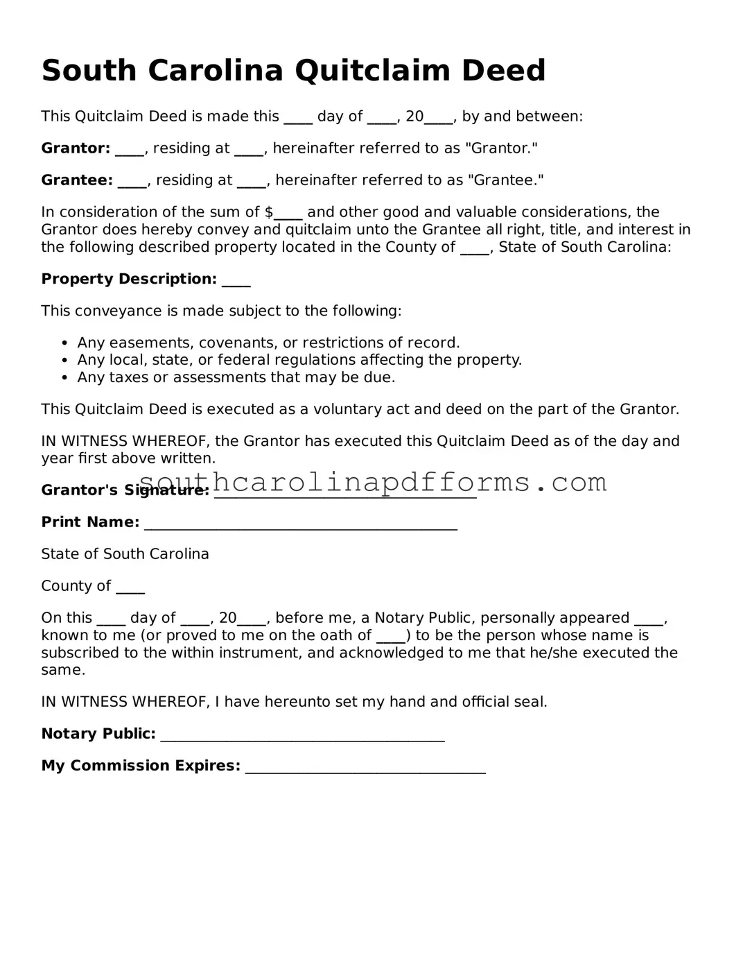 Attorney-Approved South Carolina Quitclaim Deed Document