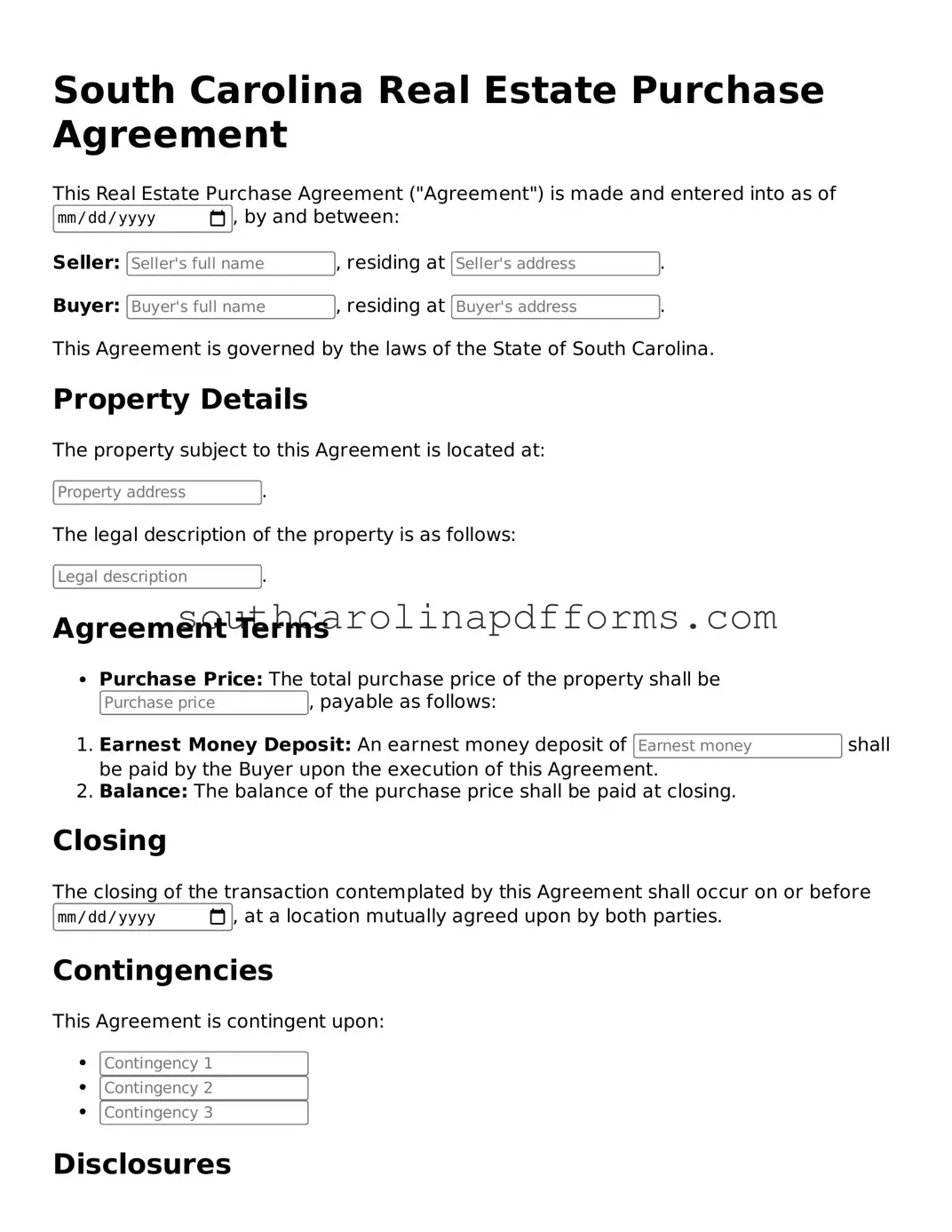 Attorney-Approved South Carolina Real Estate Purchase Agreement Document