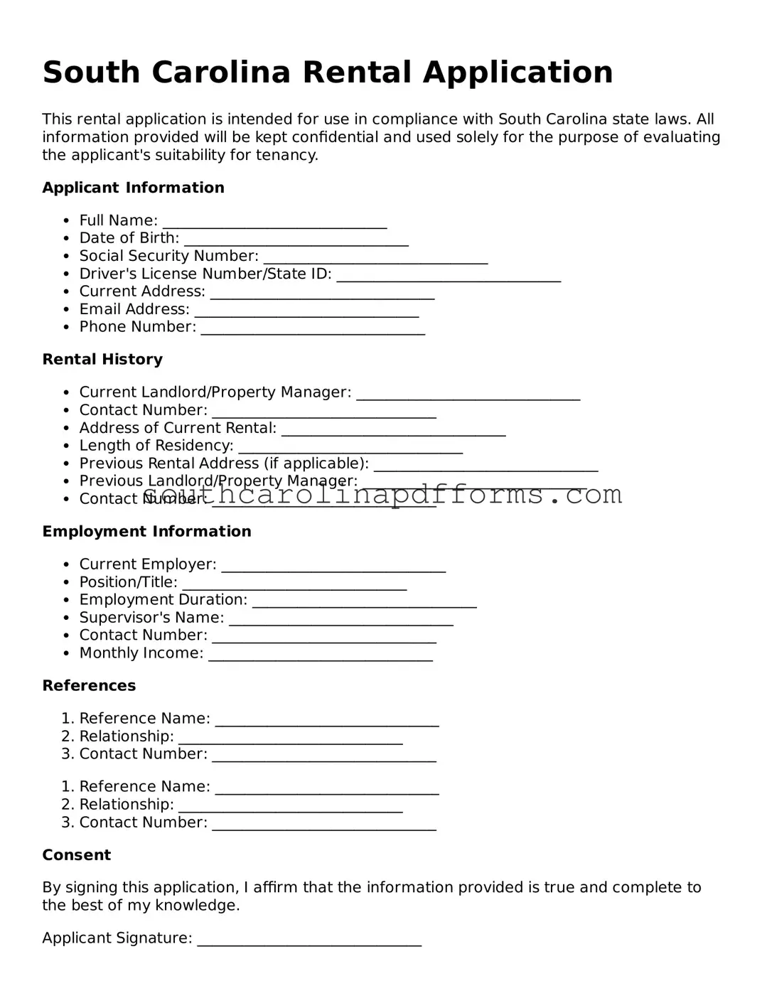 Attorney-Approved South Carolina Rental Application Document