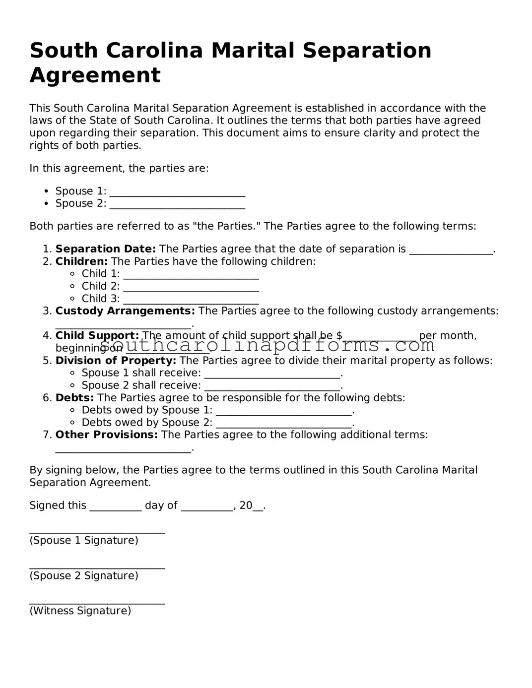 Attorney-Approved South Carolina Marital Separation Agreement Document